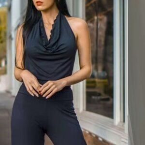 Aria Lattner Aria Cuffed Yoga Jumpsuit Open Back Halter Small NWT